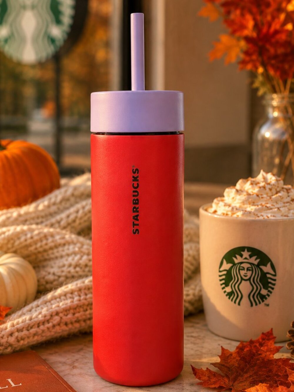 Starbucks PSL Fall 2026 Red Lavender Stainless Steel Straw Tumbler 16 oz NWT